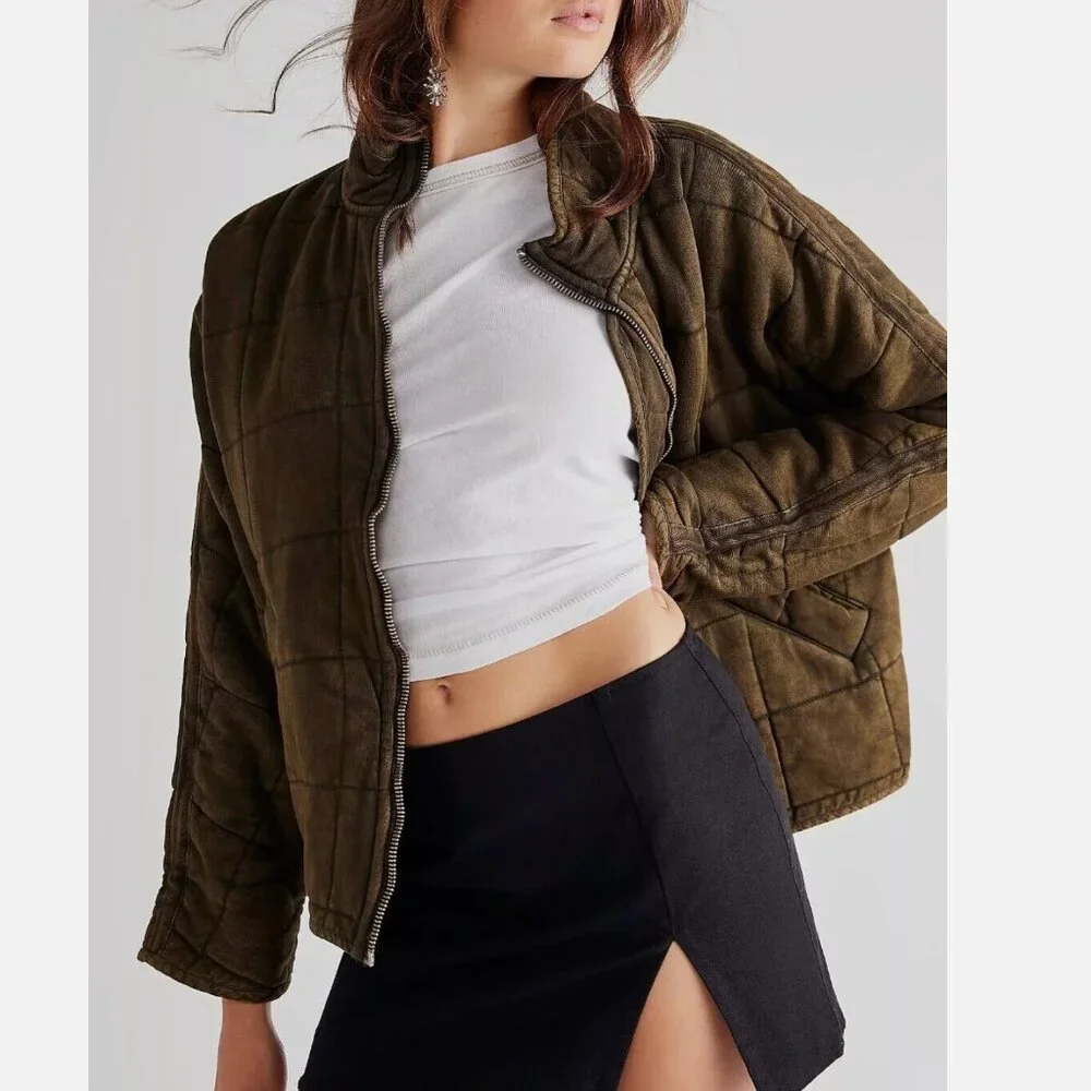 BEST NWT Free People Dolman Quilted Knit Jacket XS/S/M/L Olive Military Green - Picture 4 of 7